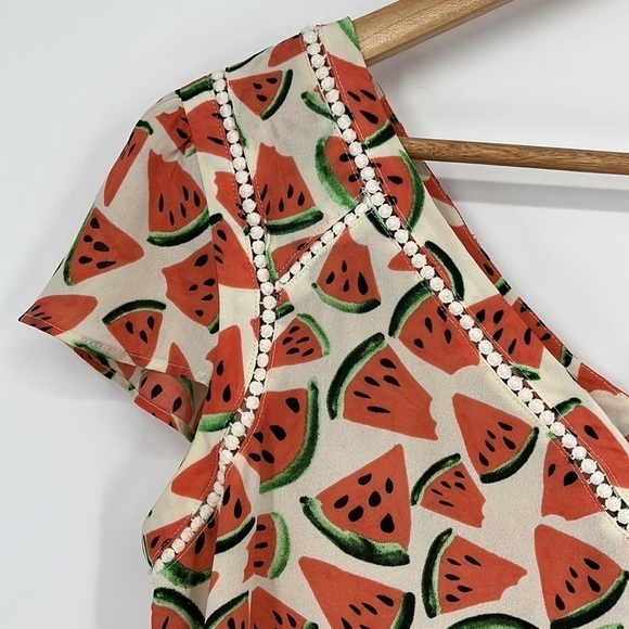 Anthropologie Maeve Women’s Picnic Days Watermelon Blouse Top Size 6 Cap Sleeve - Picture 4 of 9